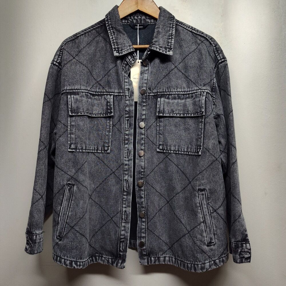 Dokotoo Jean Jacket Women M Black Diamond Quilted Streetwear Edgy Grunge Y2K